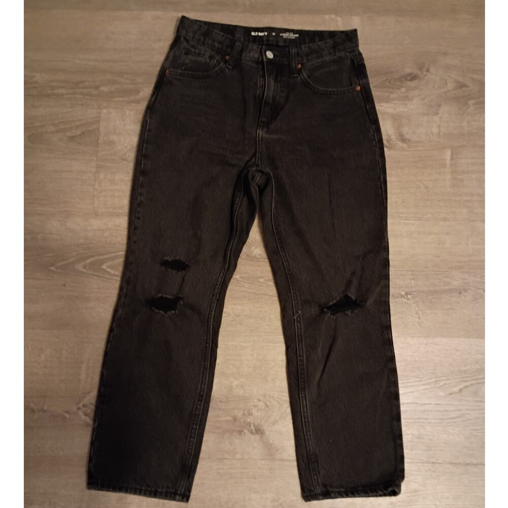 Old Navy Girls 14 Black Built-In Tough Slouchy Straight Jeans 100% Cotton Denim